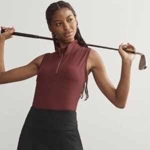 NEW Rhone Course to Court Sleeveless Zip Mock Burgundy Large